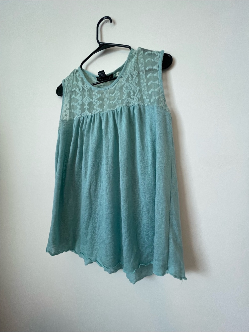 Living Doll Los Angeles Tank Flowy Lace Embroidered Large Lightweight Turquoise